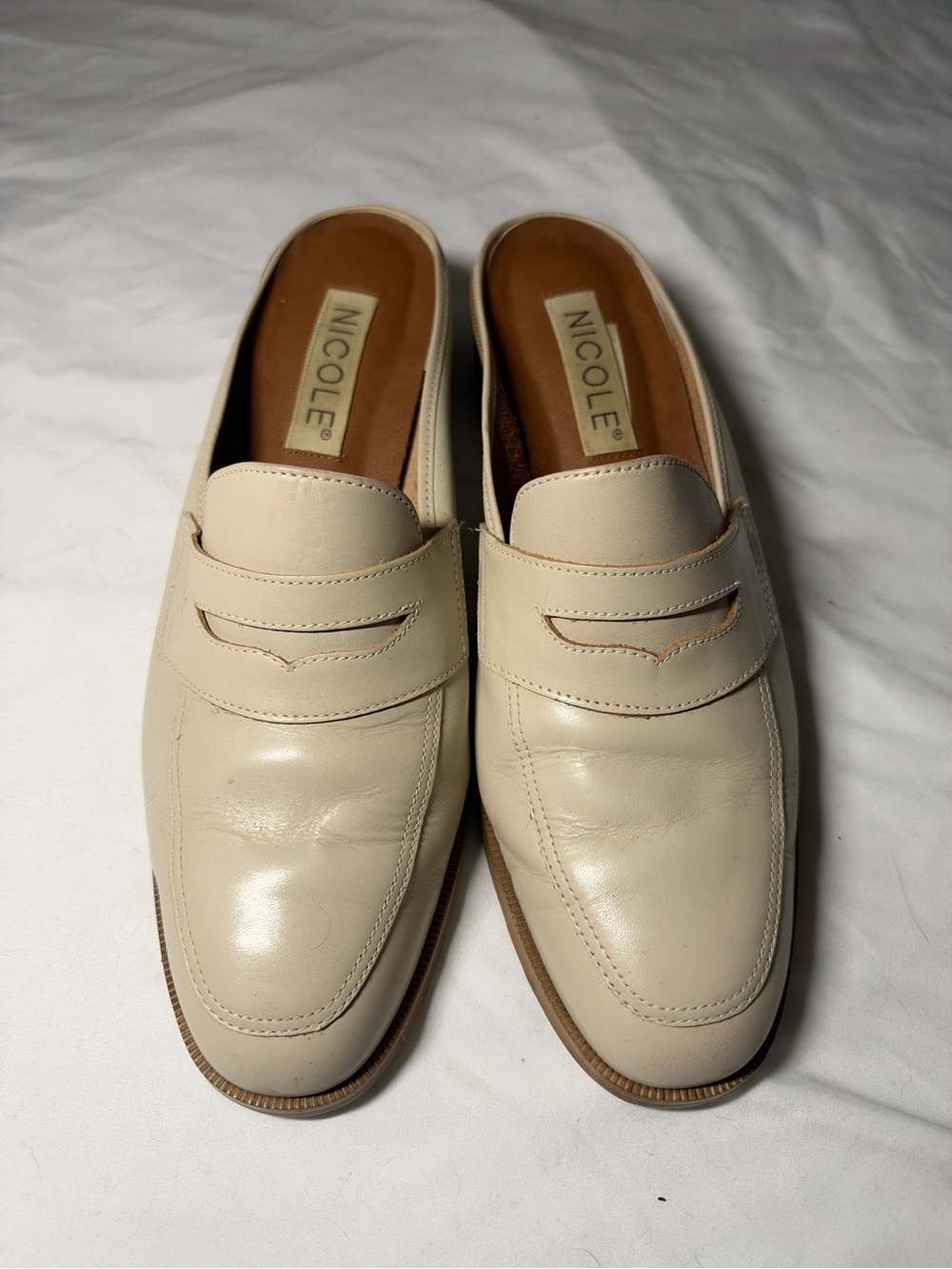 Nicole Cream Slip-On Penny Loafer Mules